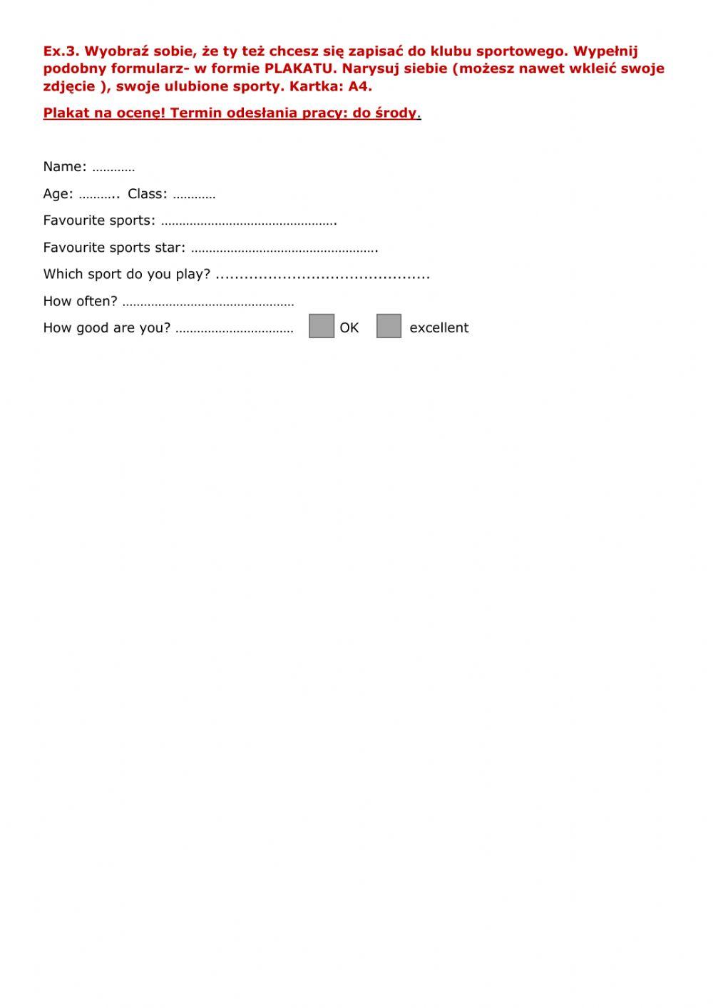 Formularz w klubie sportowym