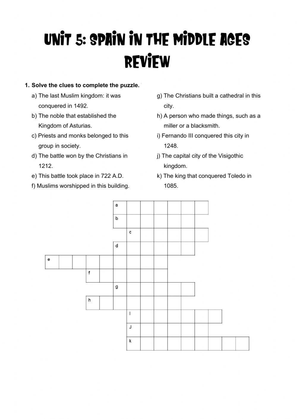 Crossword: spain in the middle ages