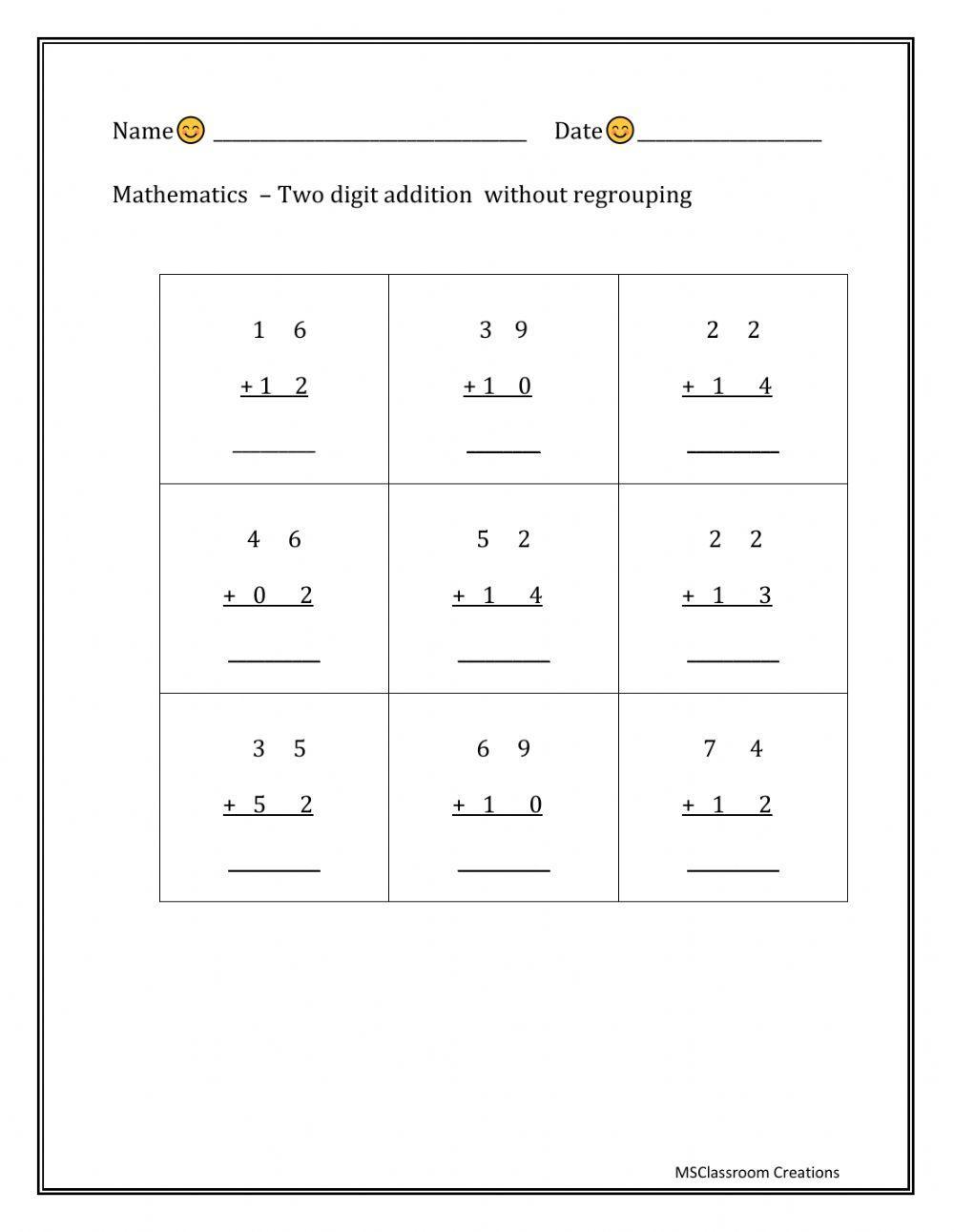 Two digit addition - without regrouping