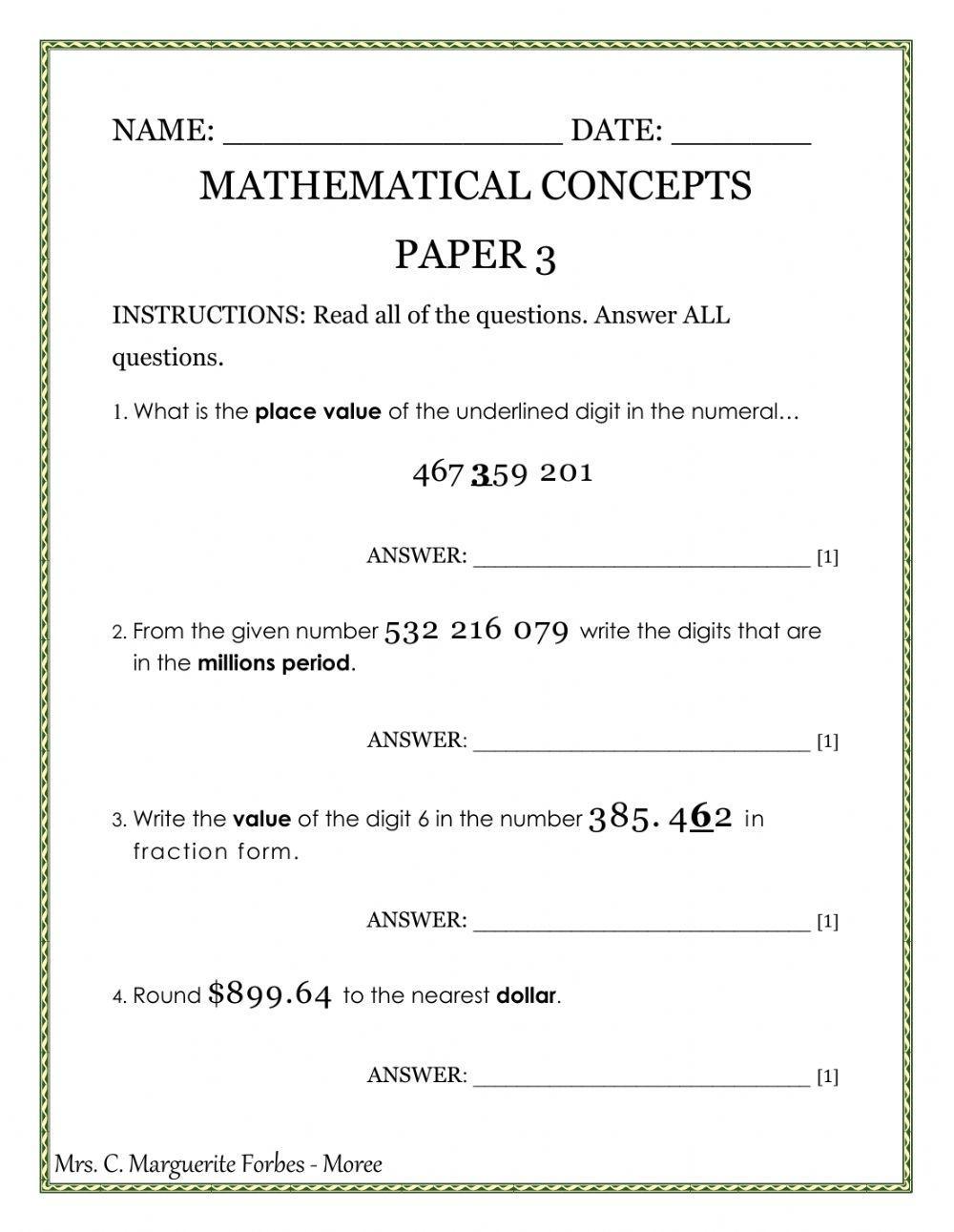 Mathematical Concepts Paper 3