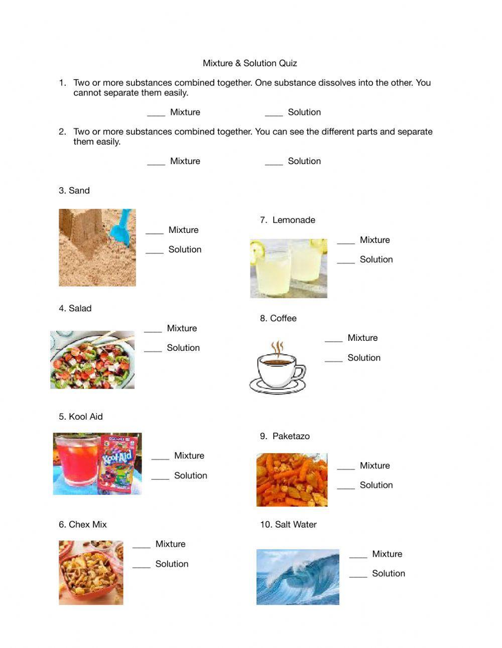 Mixture and Solution Quiz