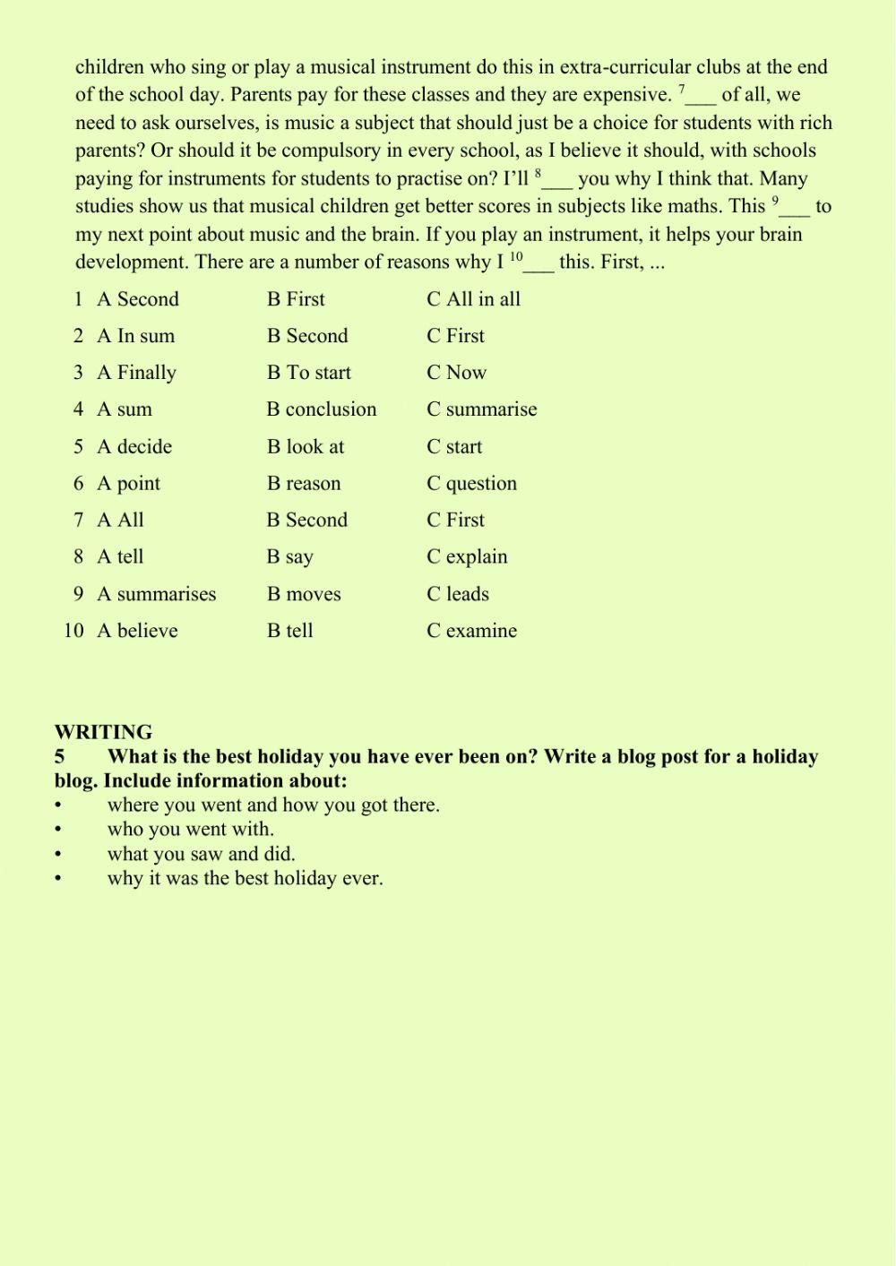 English.Writing Test Grade 9