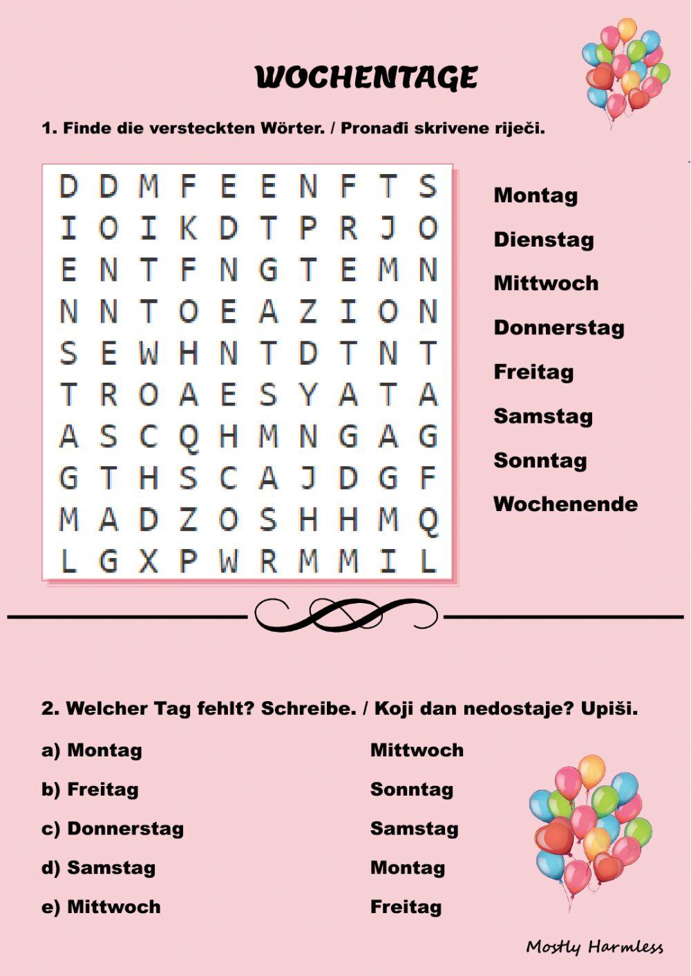 Geburtstag - Wochentage