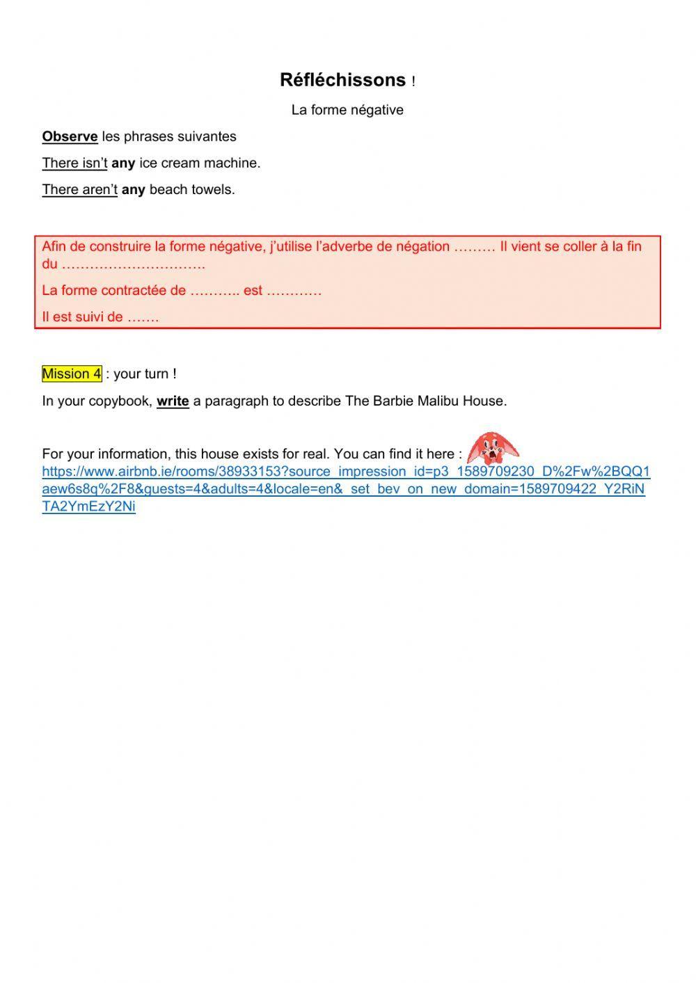 Reading comprehension the barbie house