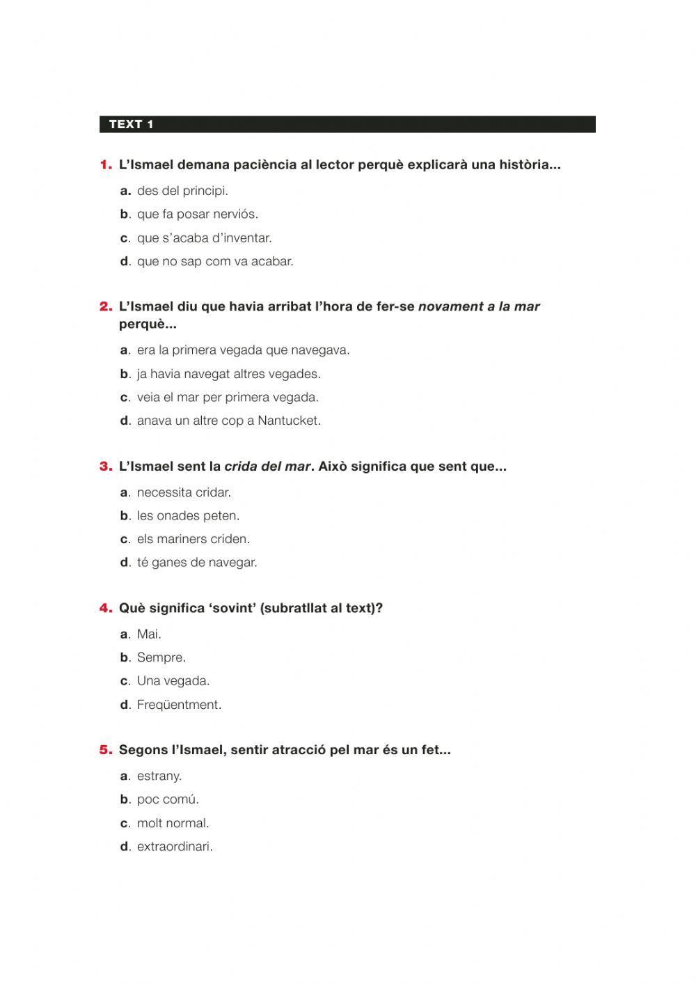 Comprensió lectora: La crida de la mar