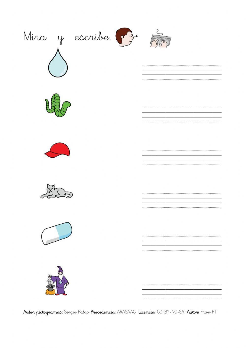 Escribir palabras con g.