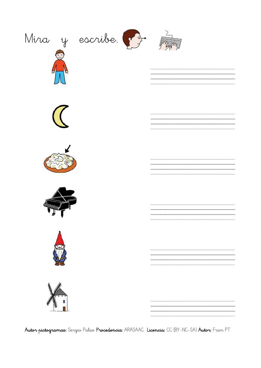 Escribir palabras con n.