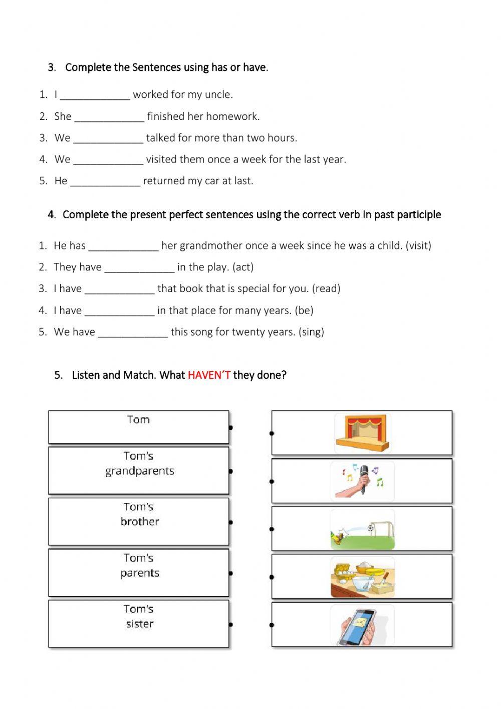 Inglés prueba general tema present perfect
