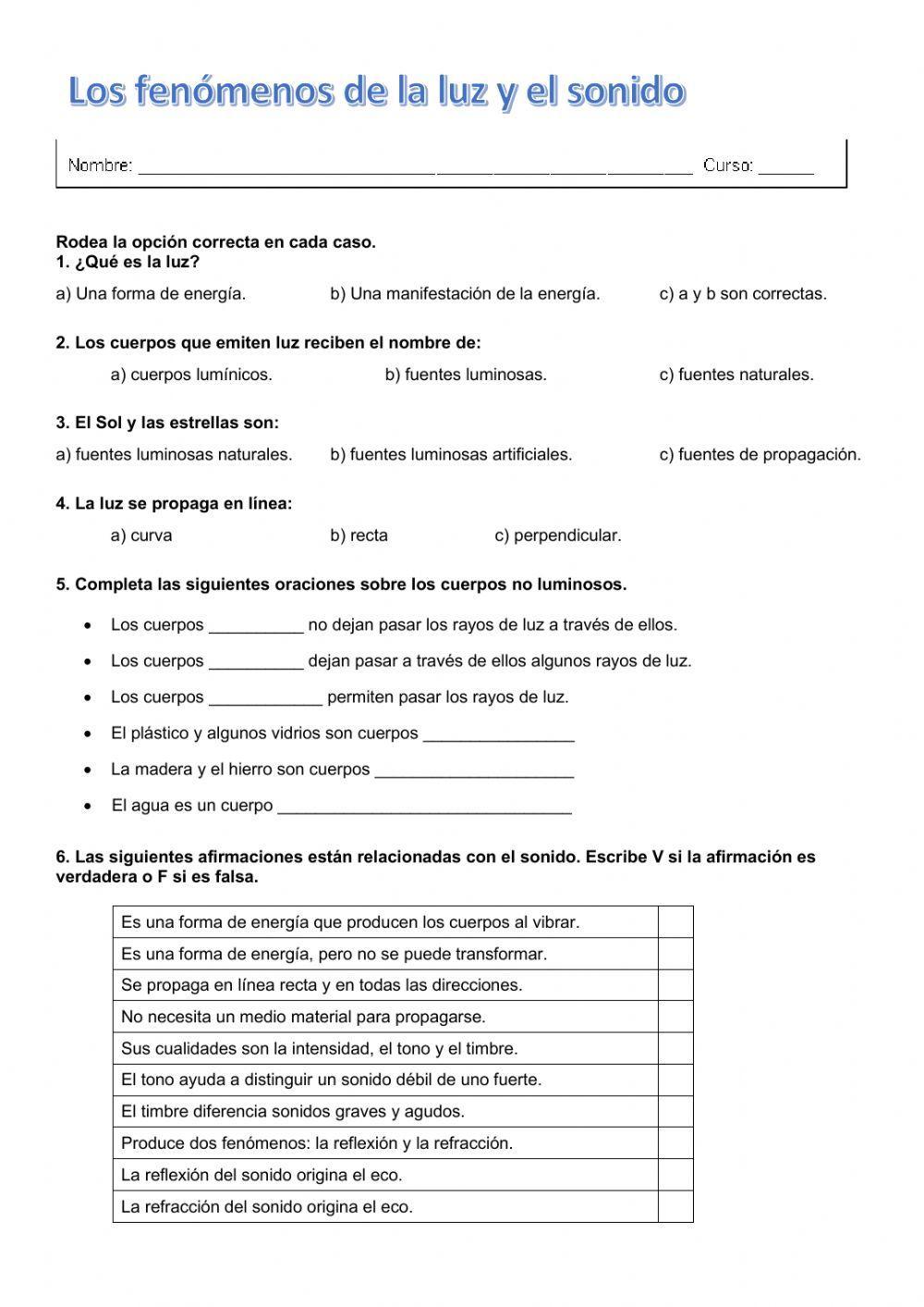 Los fenómenos de la luz y el sonido