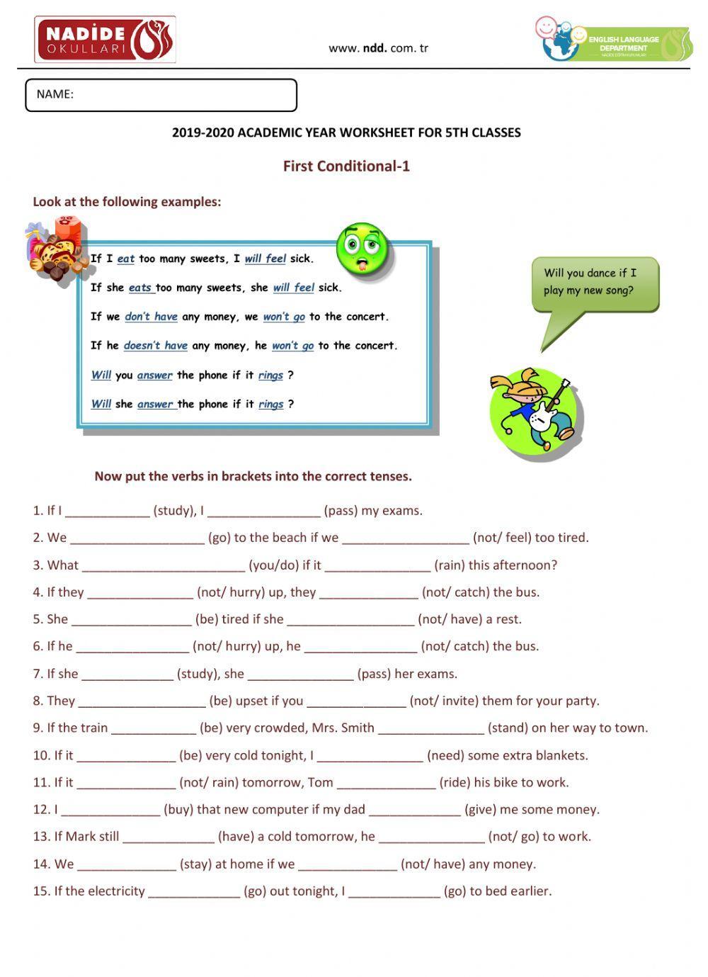 5th Grades IF CLAUSES TYPE-1 Worksheet-1