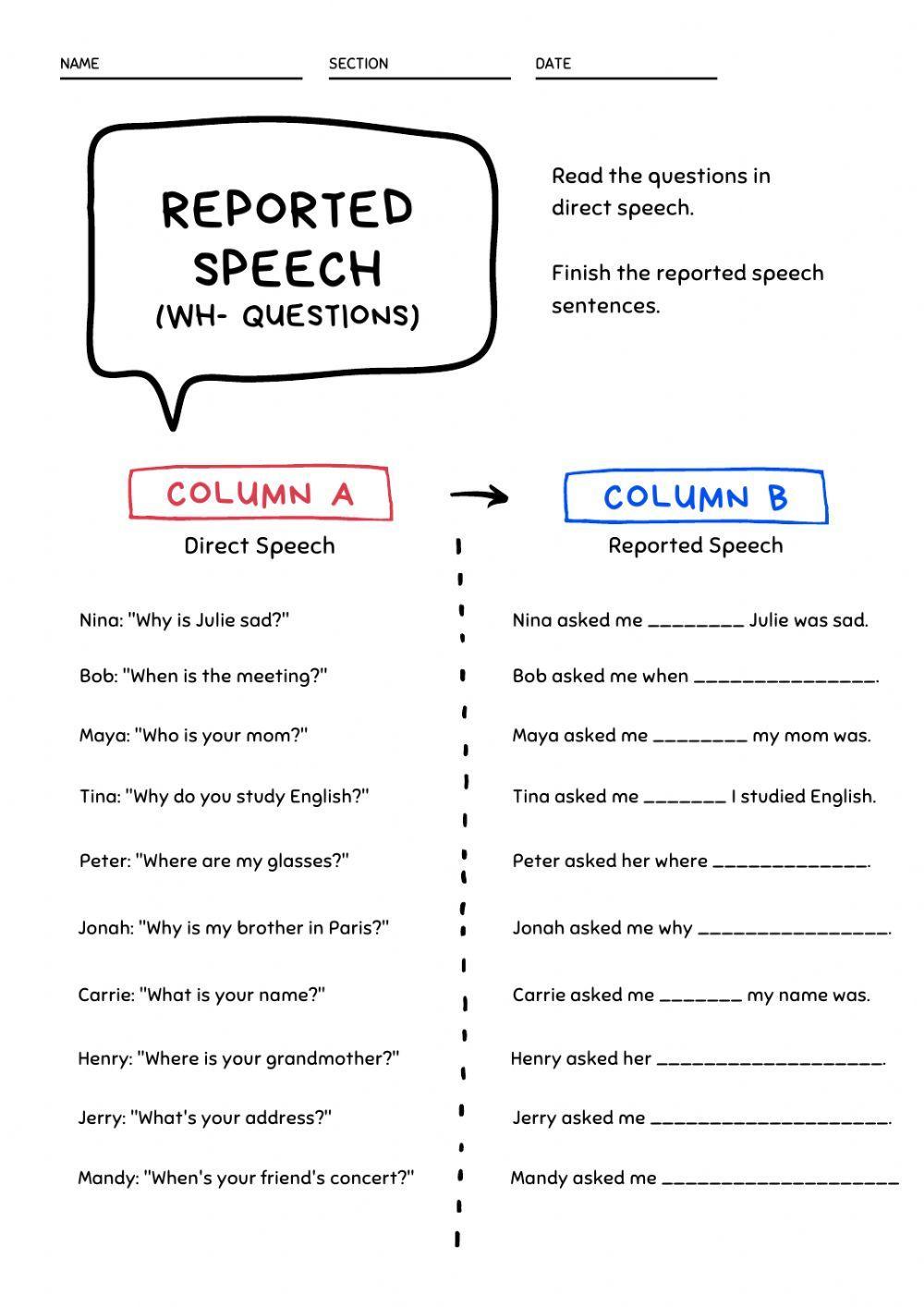 Reported Speech WH-QUESTIONS