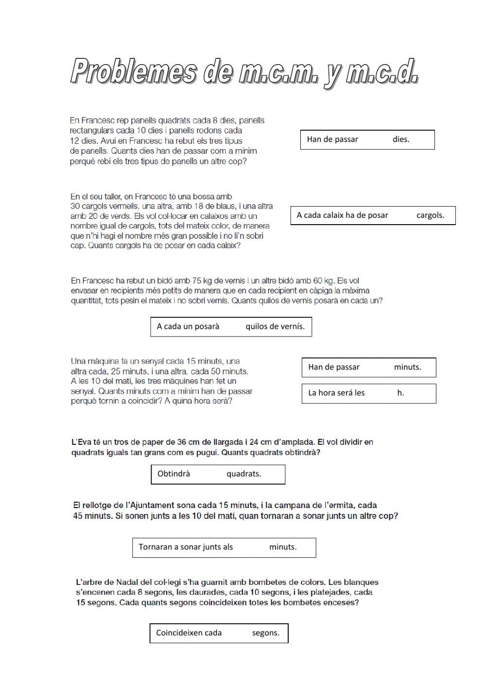 Problemes múltiples i divisors
