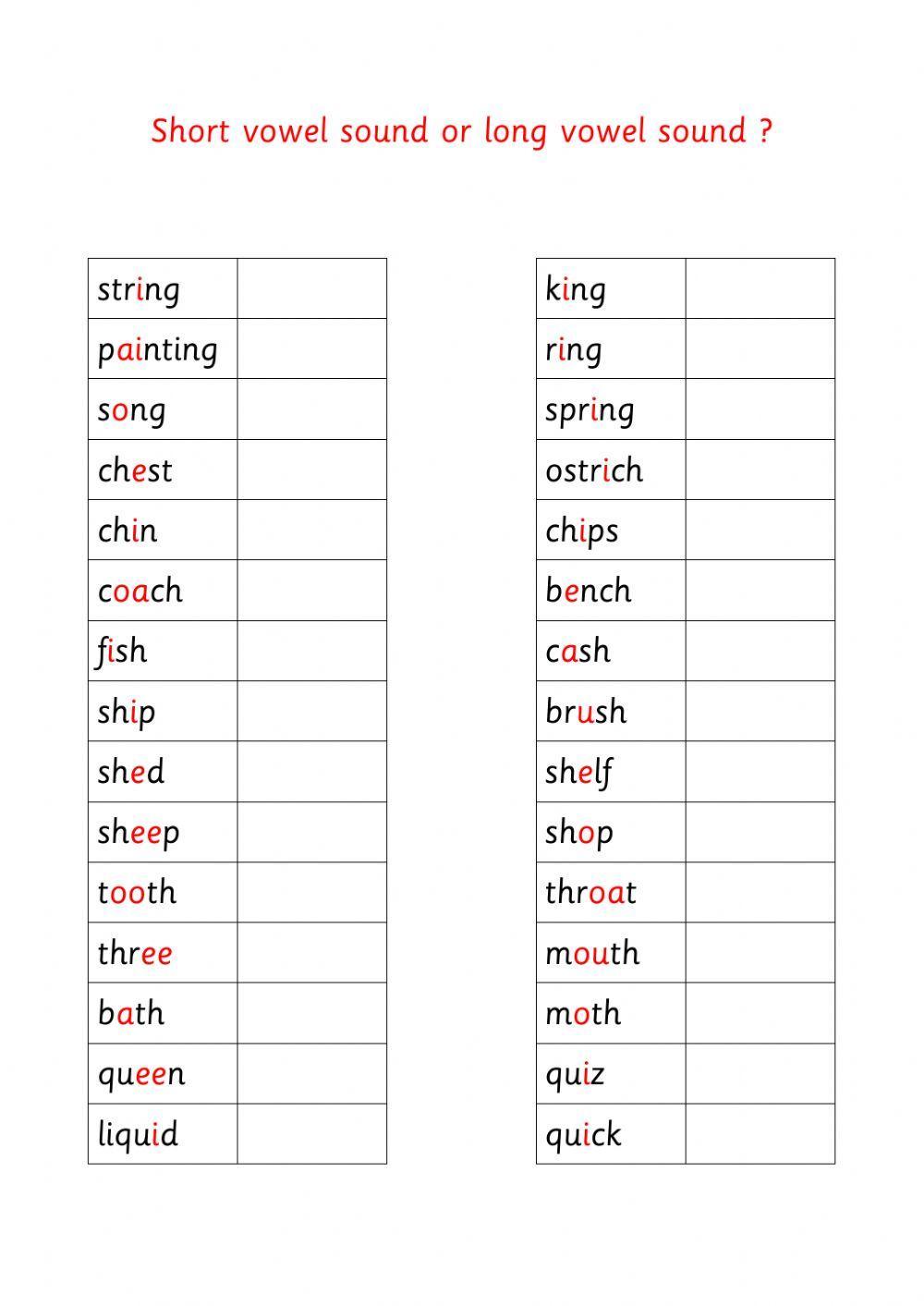 Short vowel sound or long vowel sound Short vowel sound or long vowel sound