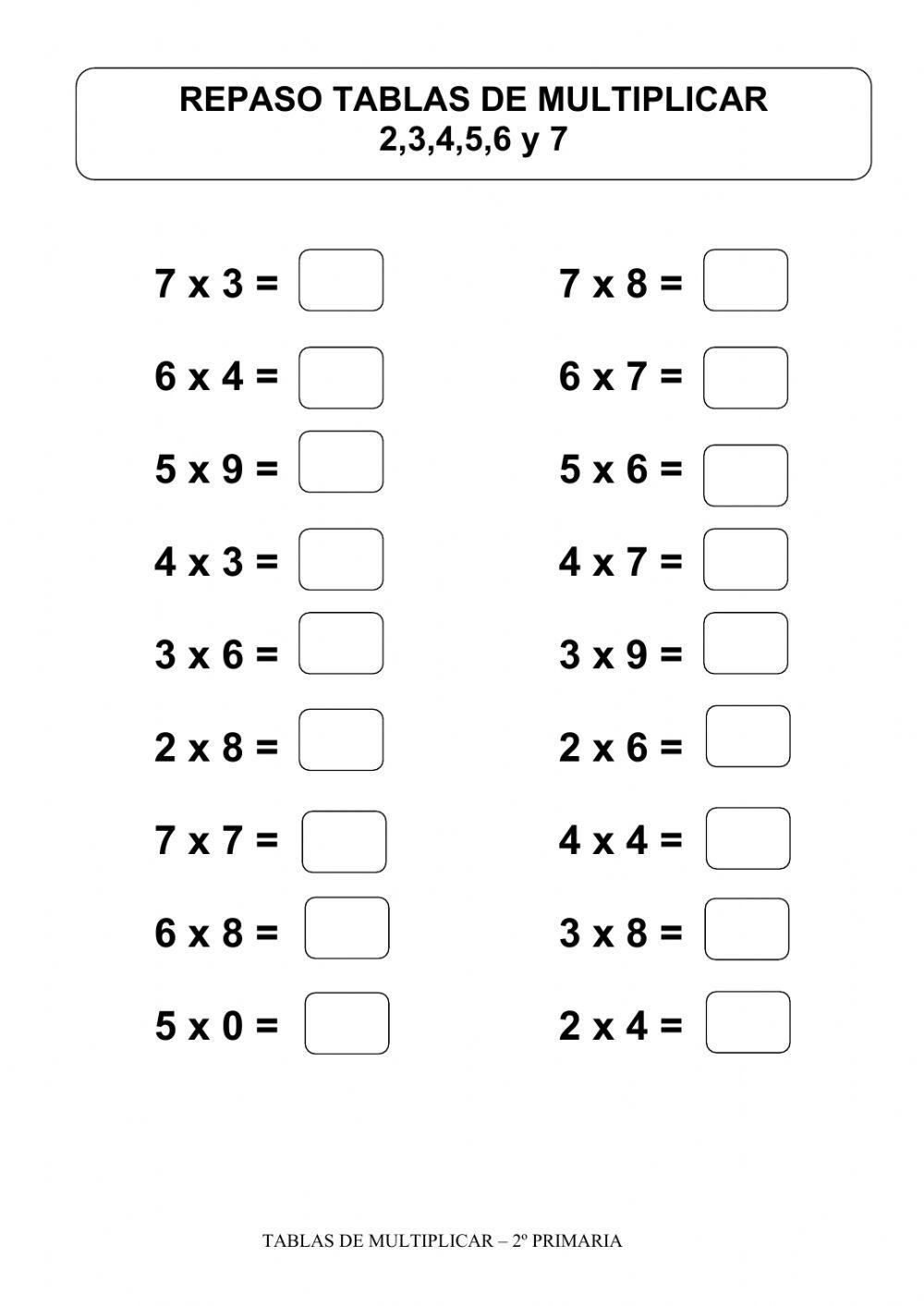 La Multiplicación Del 6 Multiplicaciones 2,3,4,5,6 y 7 worksheet | Live Worksheets
