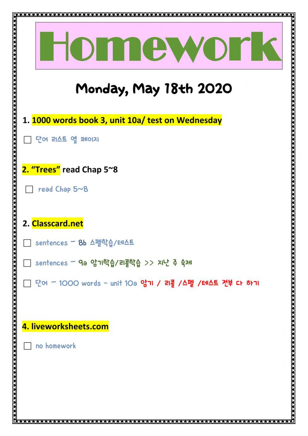 Homework online worksheet for 3 Live Worksheets