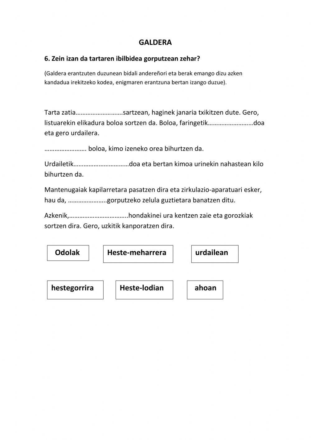 Tarta zatiaren ibilbidea gorputzean
