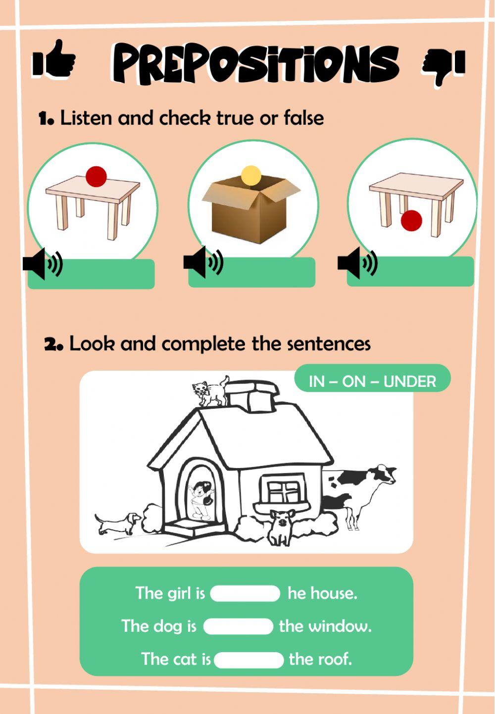 Prepositions In On Under