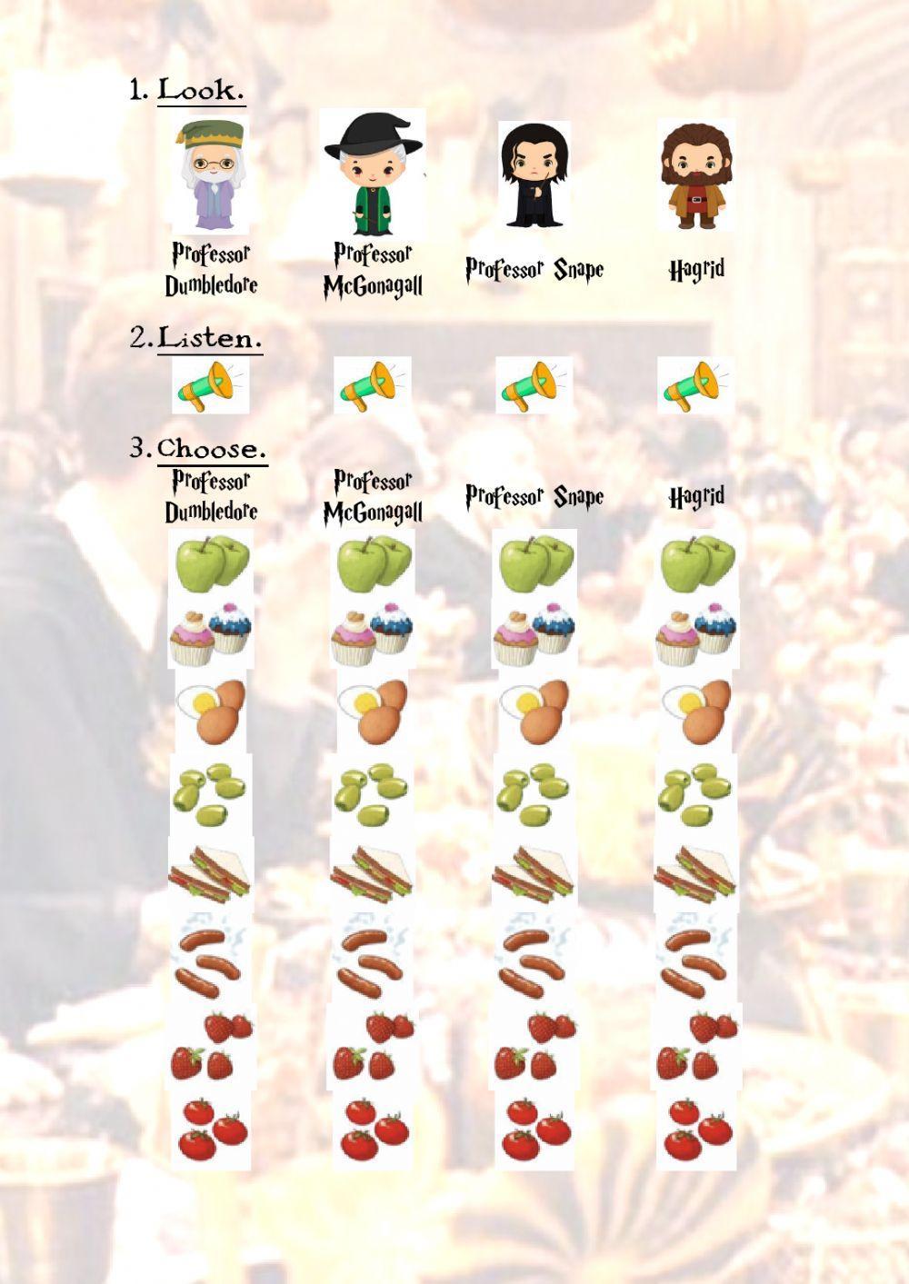 Food: listen and choose.