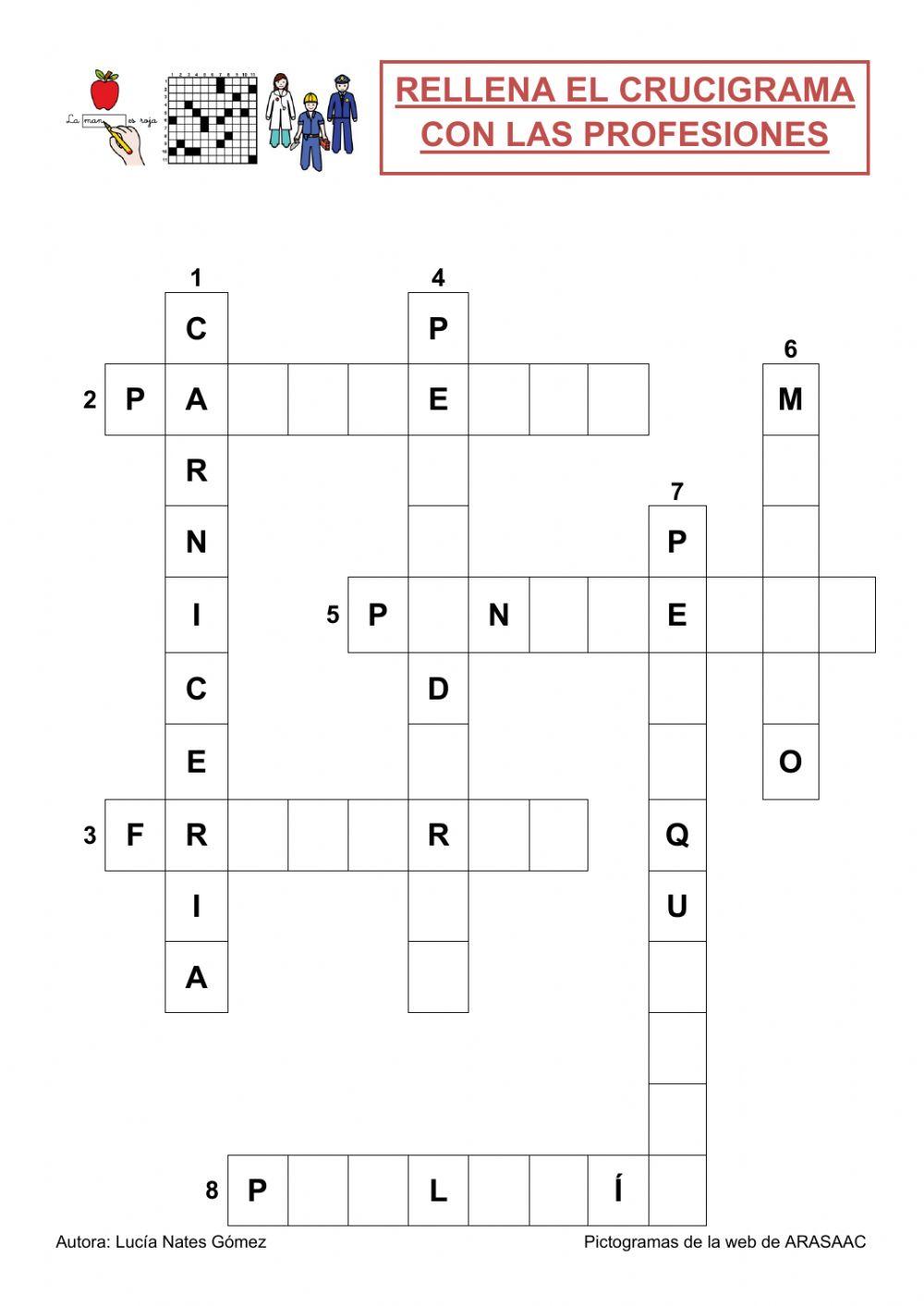 Crucigrama de las profesiones adaptado