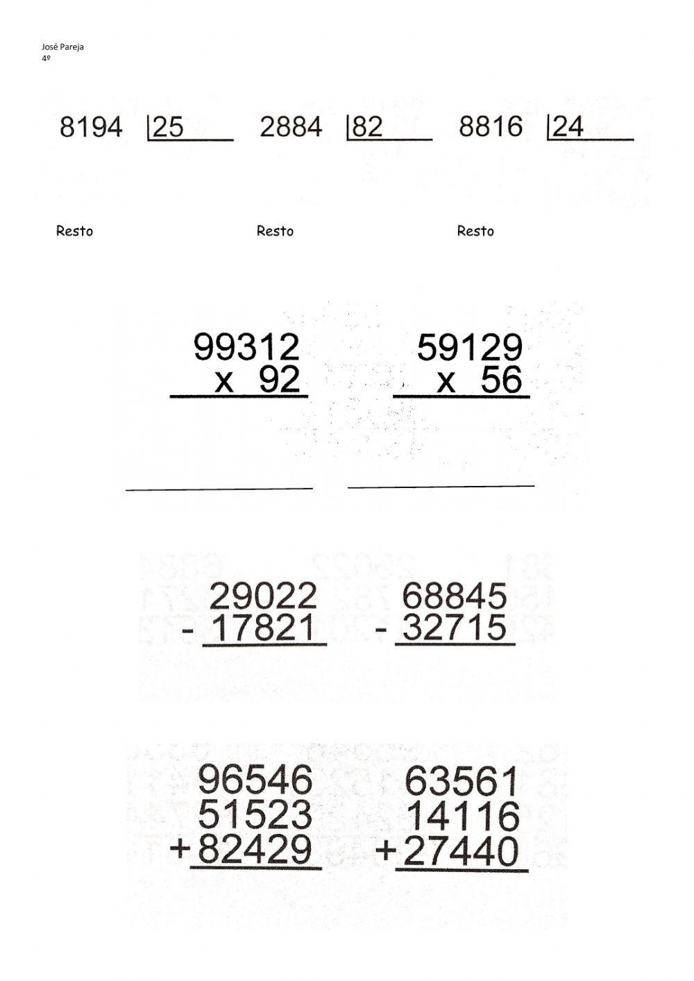 Operaciones matemáticas Operaciones matemáticas