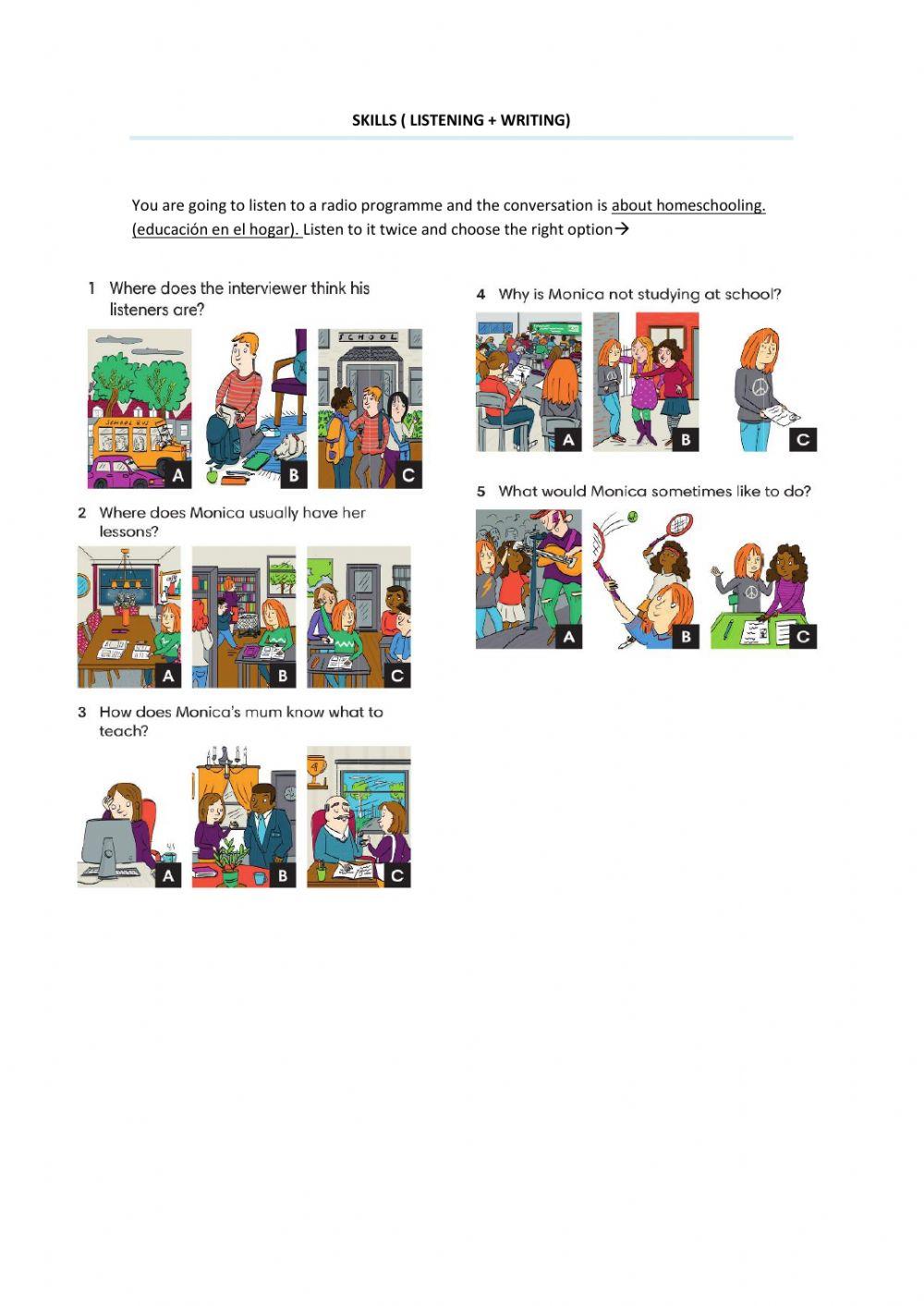 Listening homeschooling online exercise for live worksheets