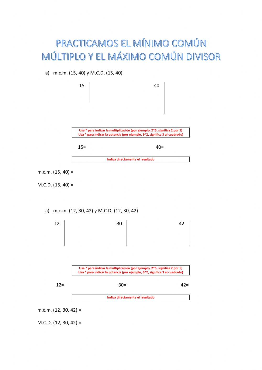 Mínimo común múltiplo y máximo común divisor
