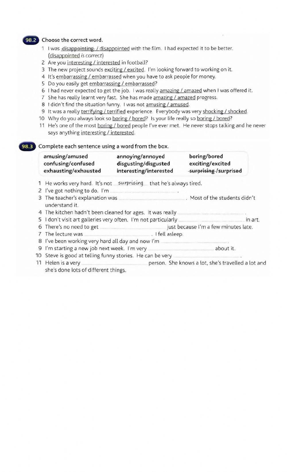 Adjectives with ing and ed