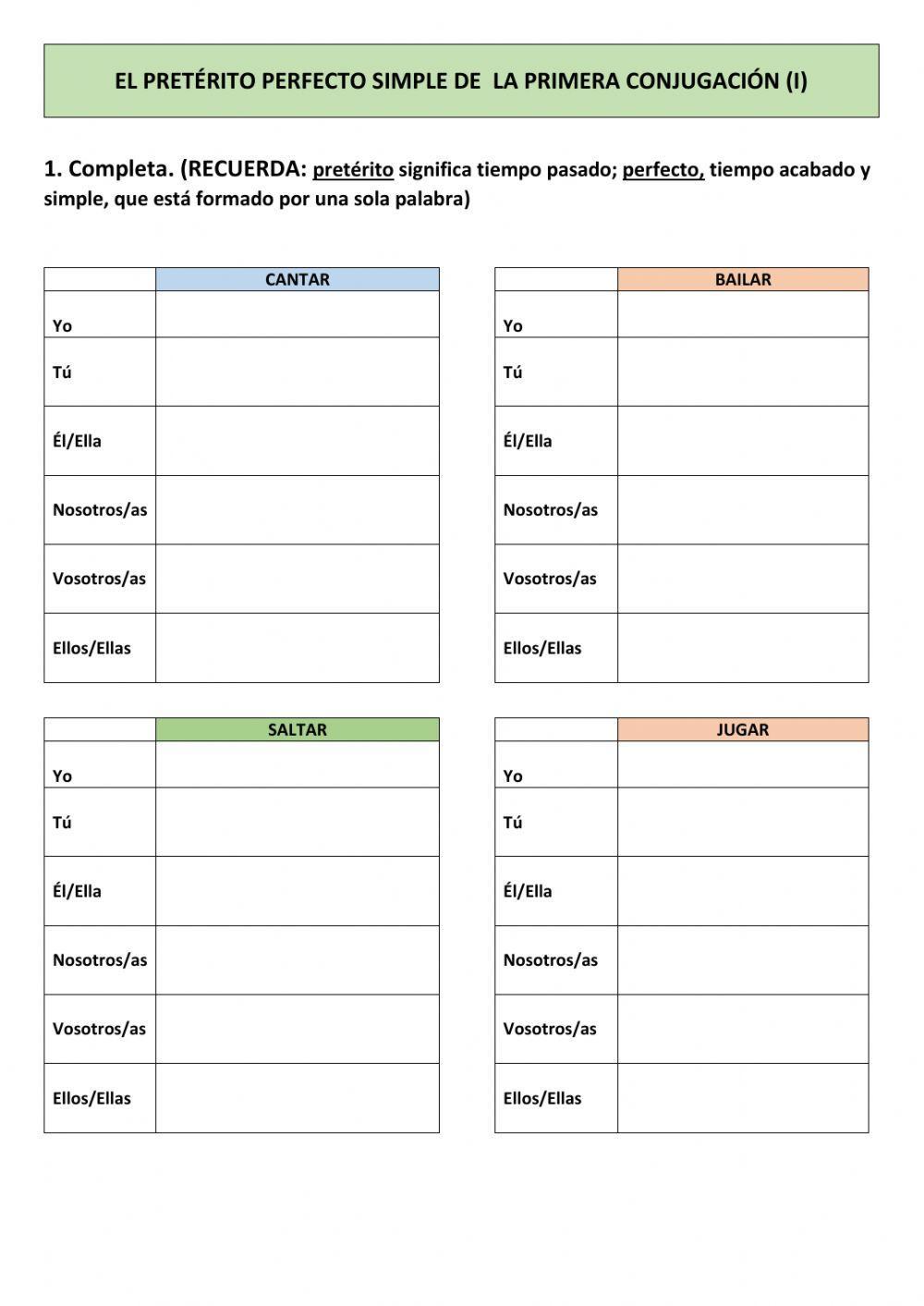 Pretérito perfecto simple de la primera conjugación