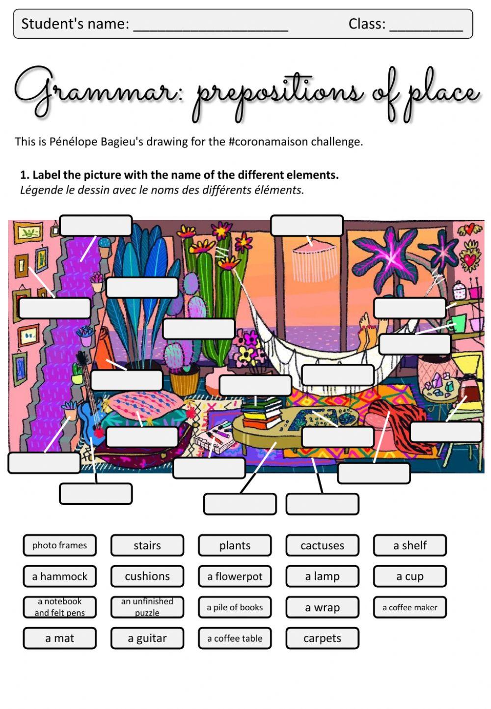 Prepositions of place and objects in a room