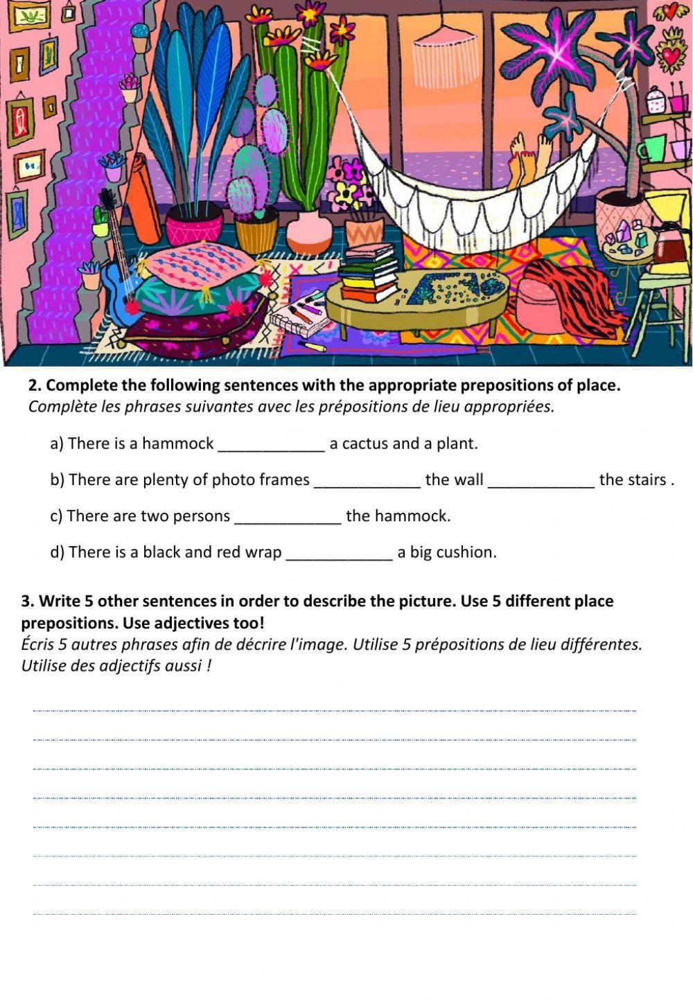 Prepositions of place and objects in a room