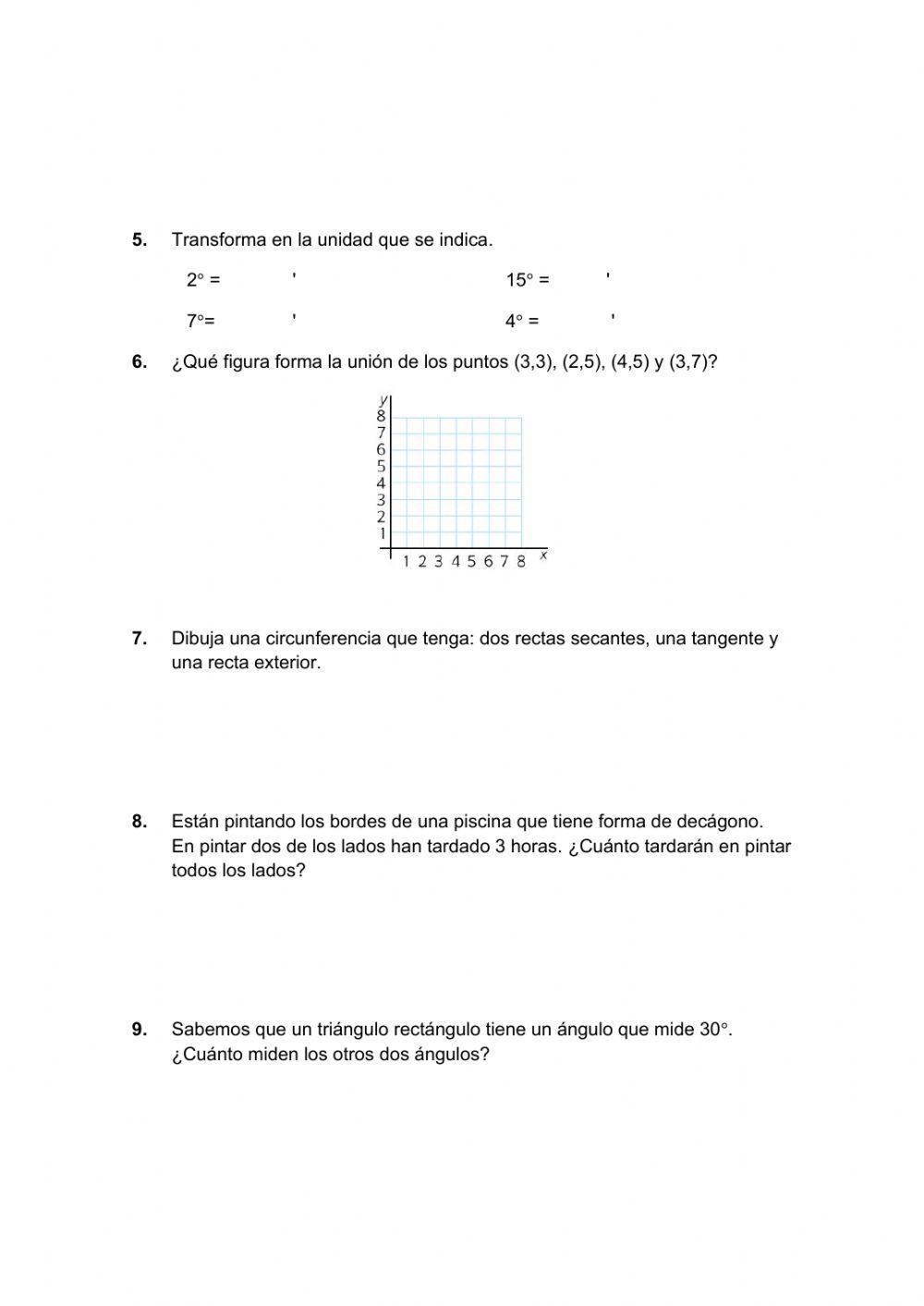 Examen de matemáticas 5º