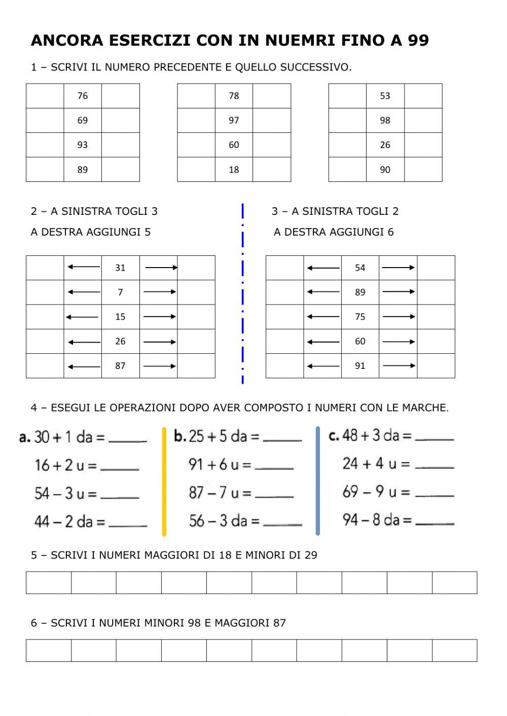 Conto con i numeri fino a 99 worksheet live worksheets