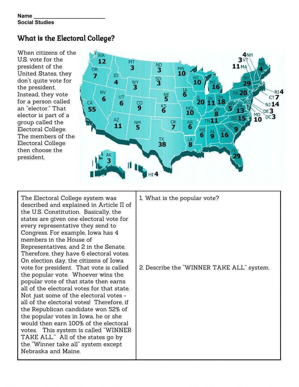 Electoral College Overview Online Exercise For Live Worksheets electoral-college-overview-online-exercise-for-live-worksheets