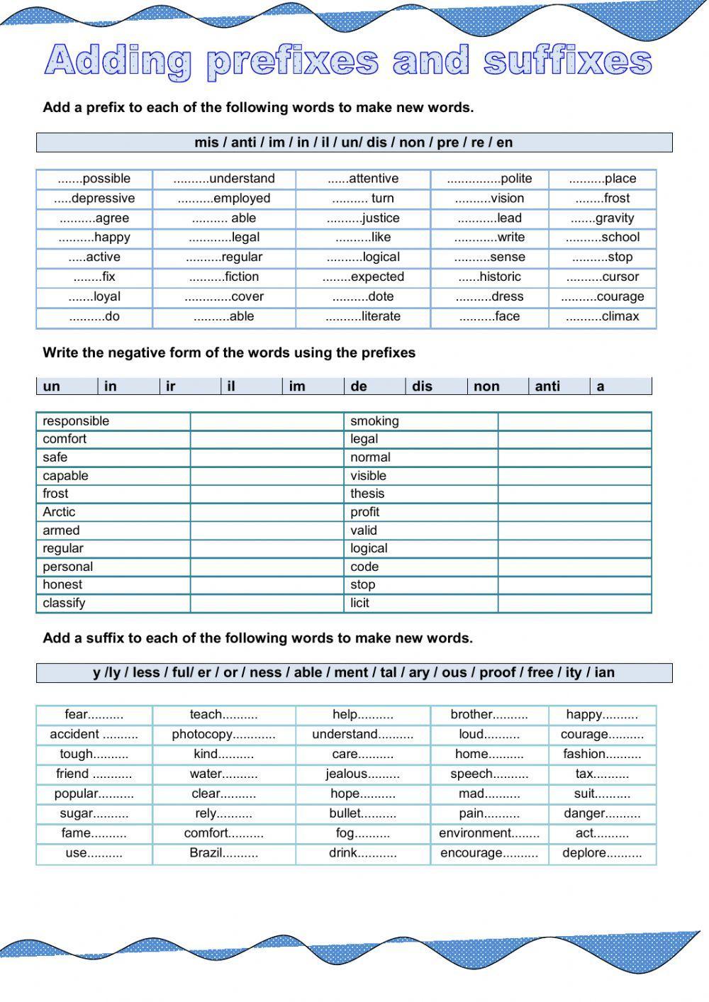 Prefixes and suffixes