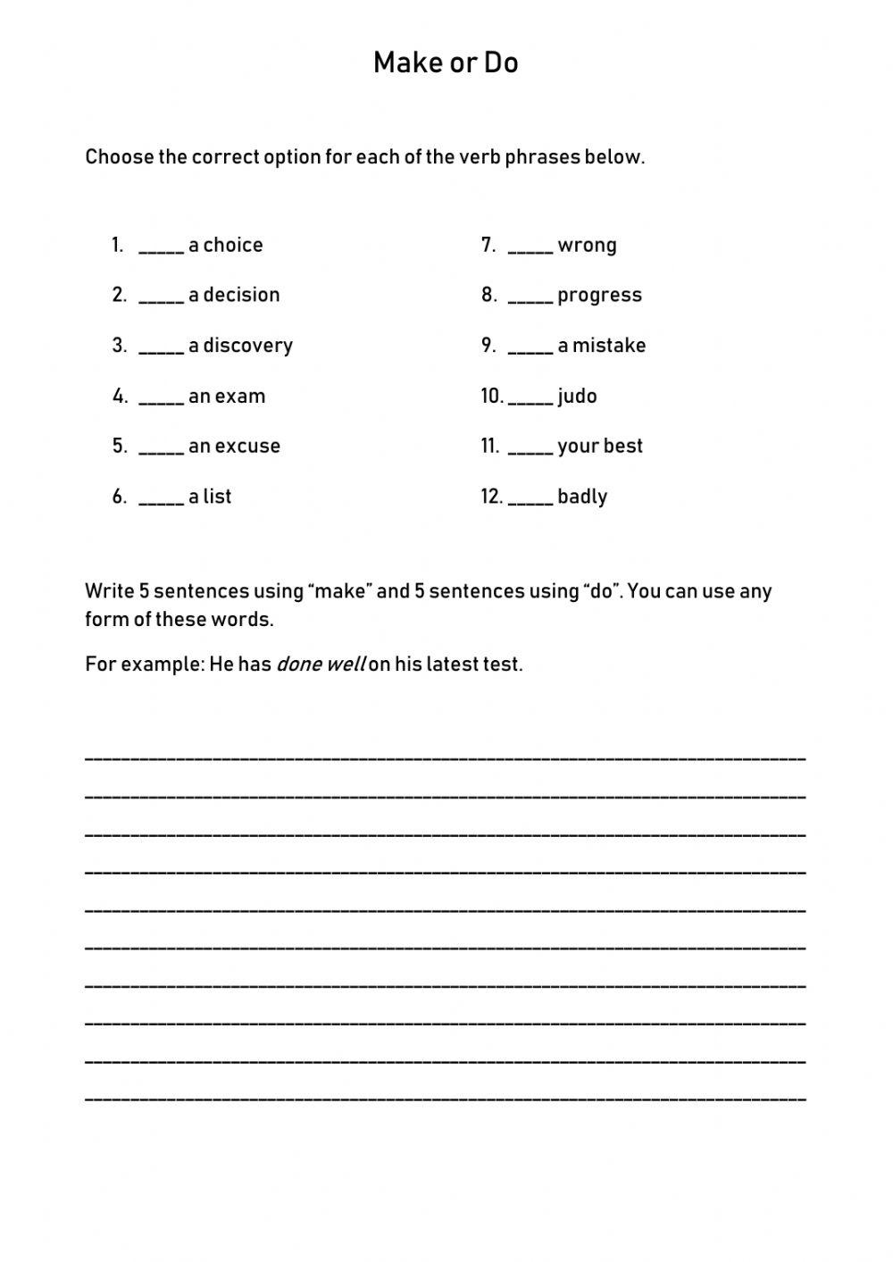 Make or Do exercise Live Worksheets