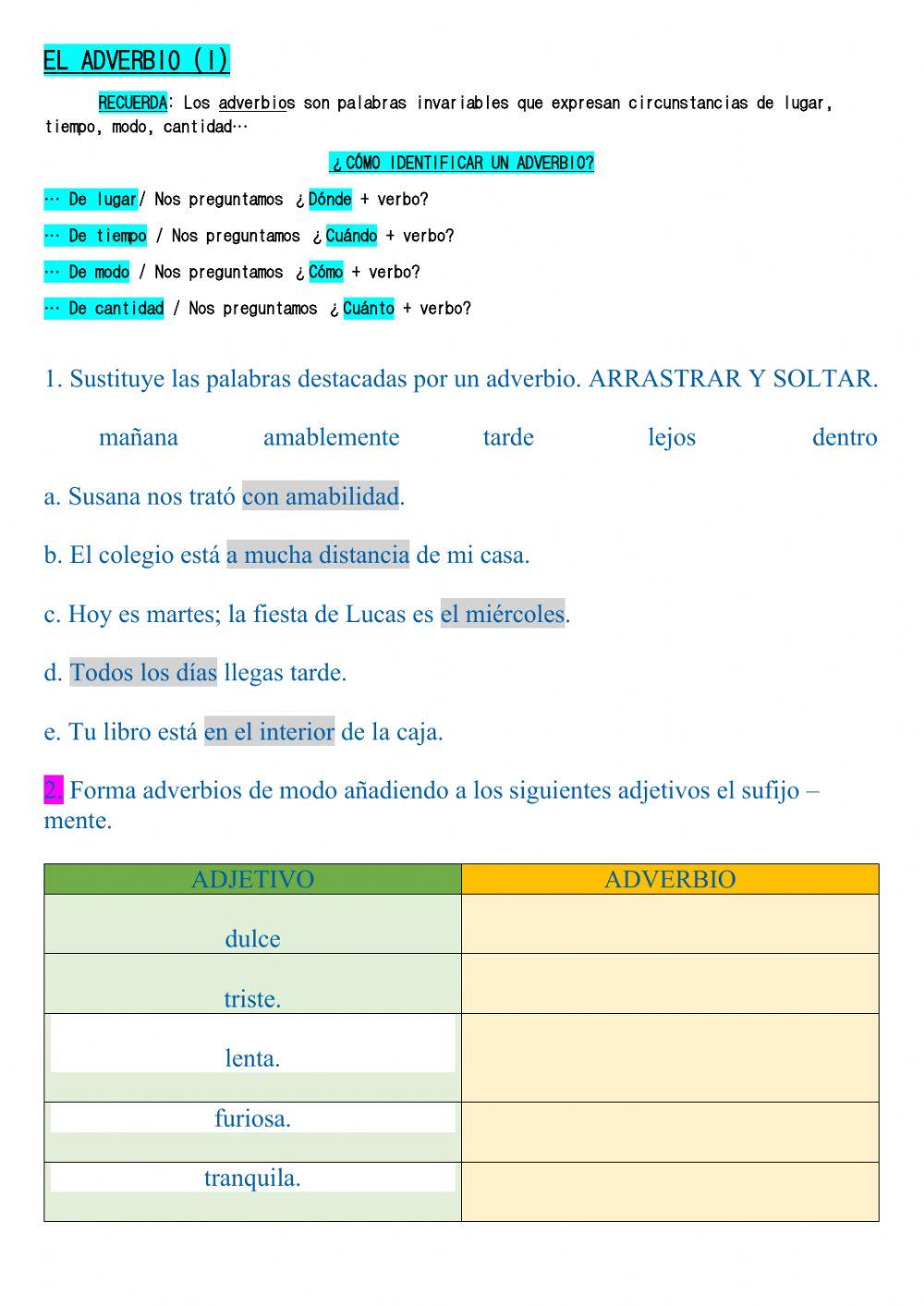 Adverbio (vi) worksheet | Live Worksheets