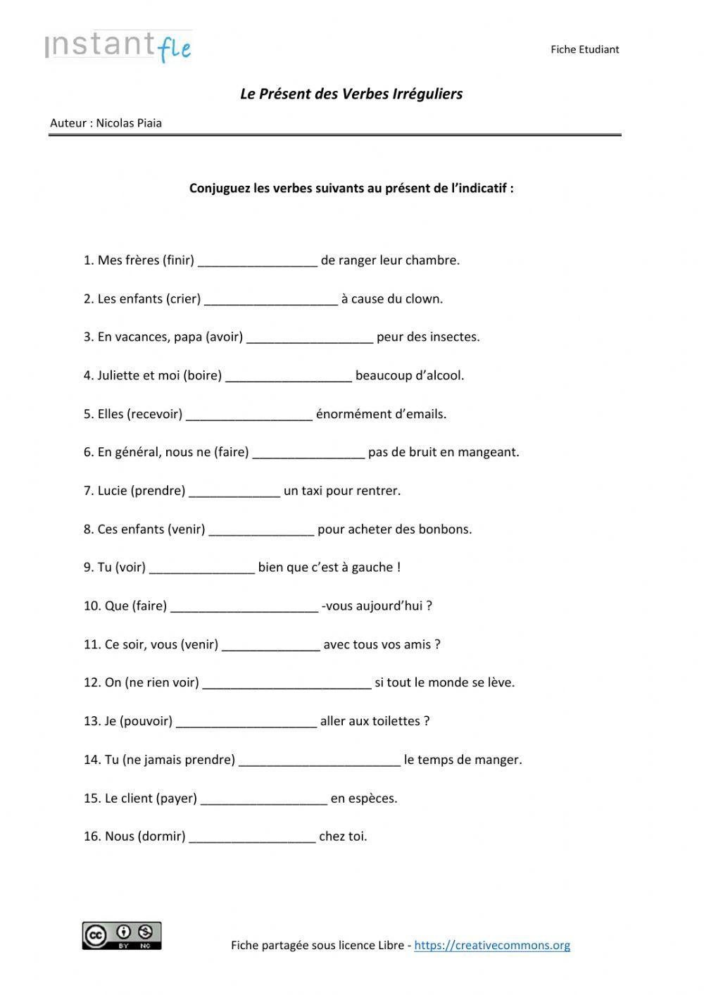 Verbes irréguliers