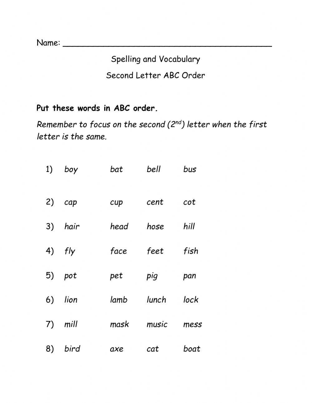 ABC Order 2nd Letter