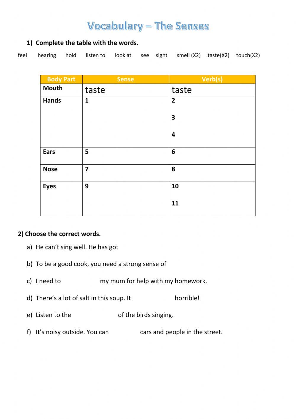 Vocabulary practice - The Senses