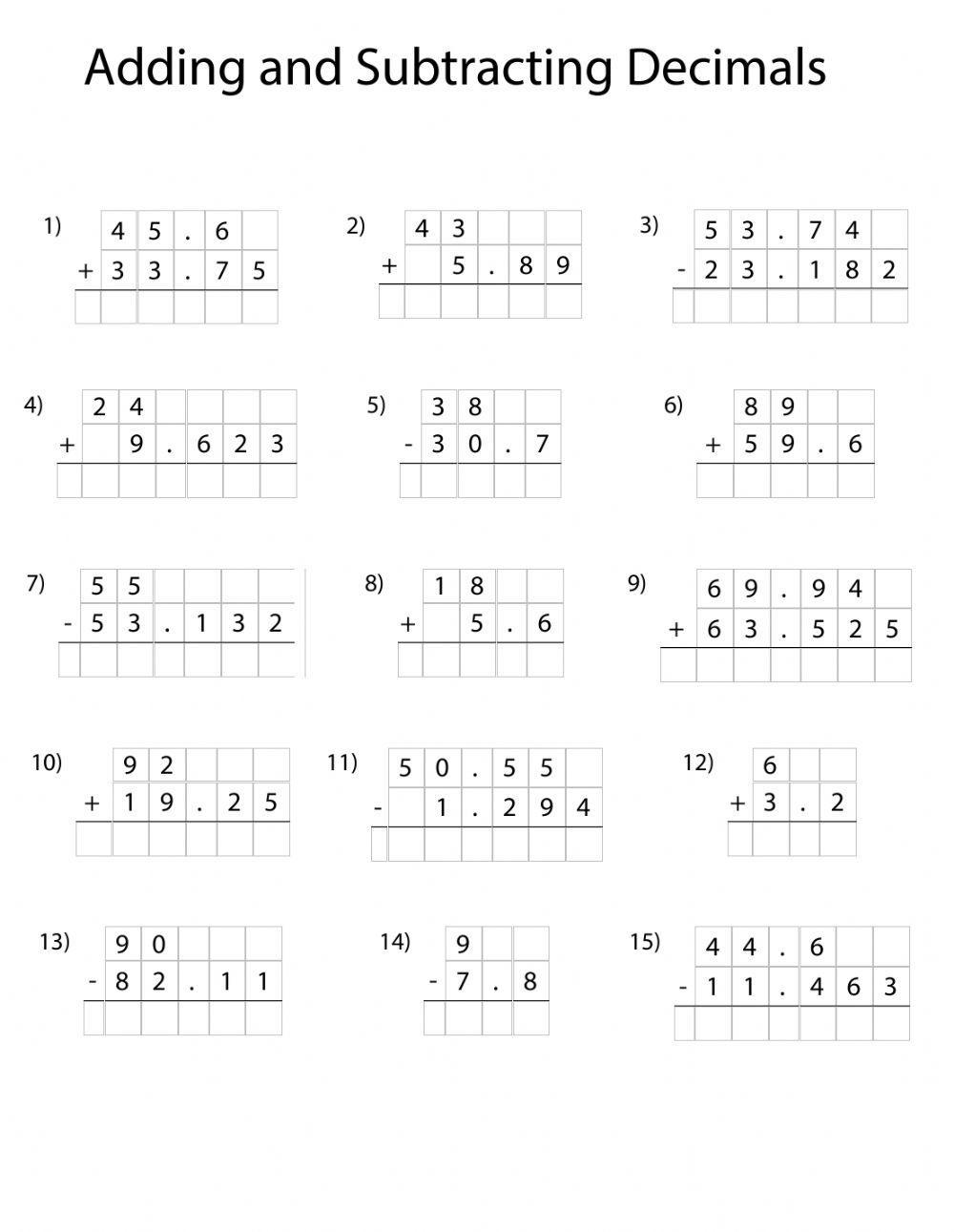 Adding and subtracting decimals