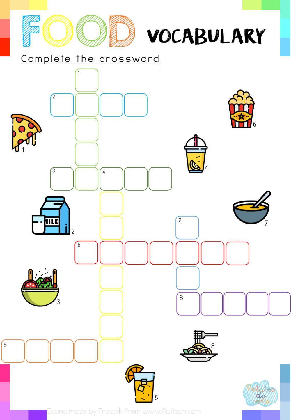 Complete the crossword: Vocabulary food