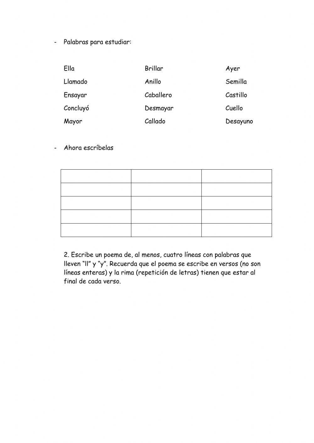 Palabras con ll-y