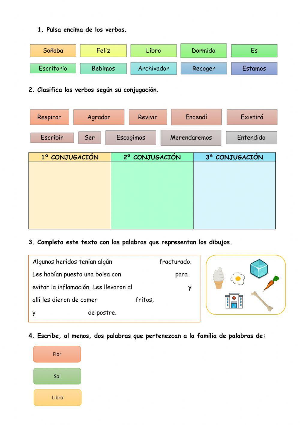 Los verbos, familias de palabras y palabras con h
