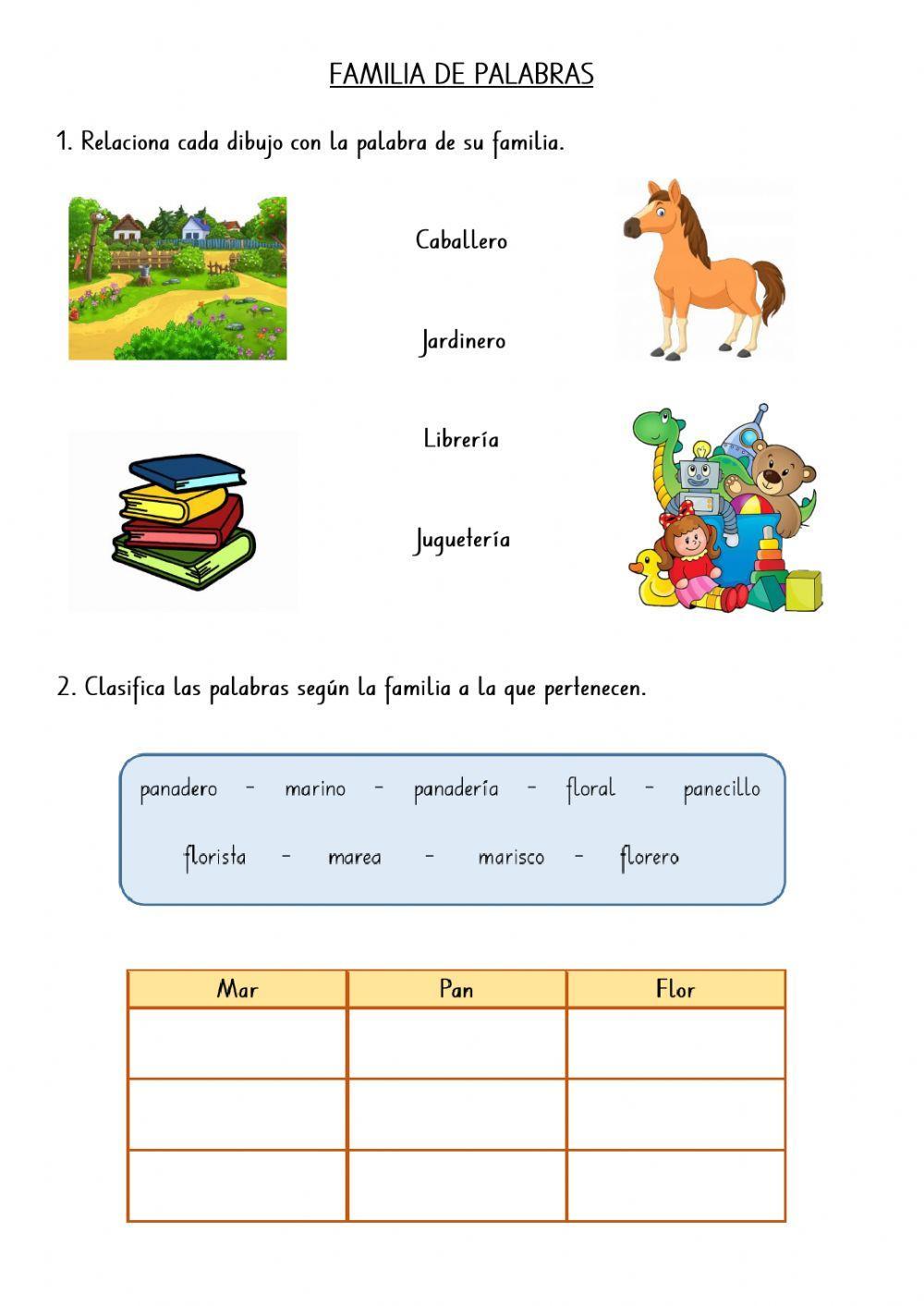 Familias de palabras Familias de palabras