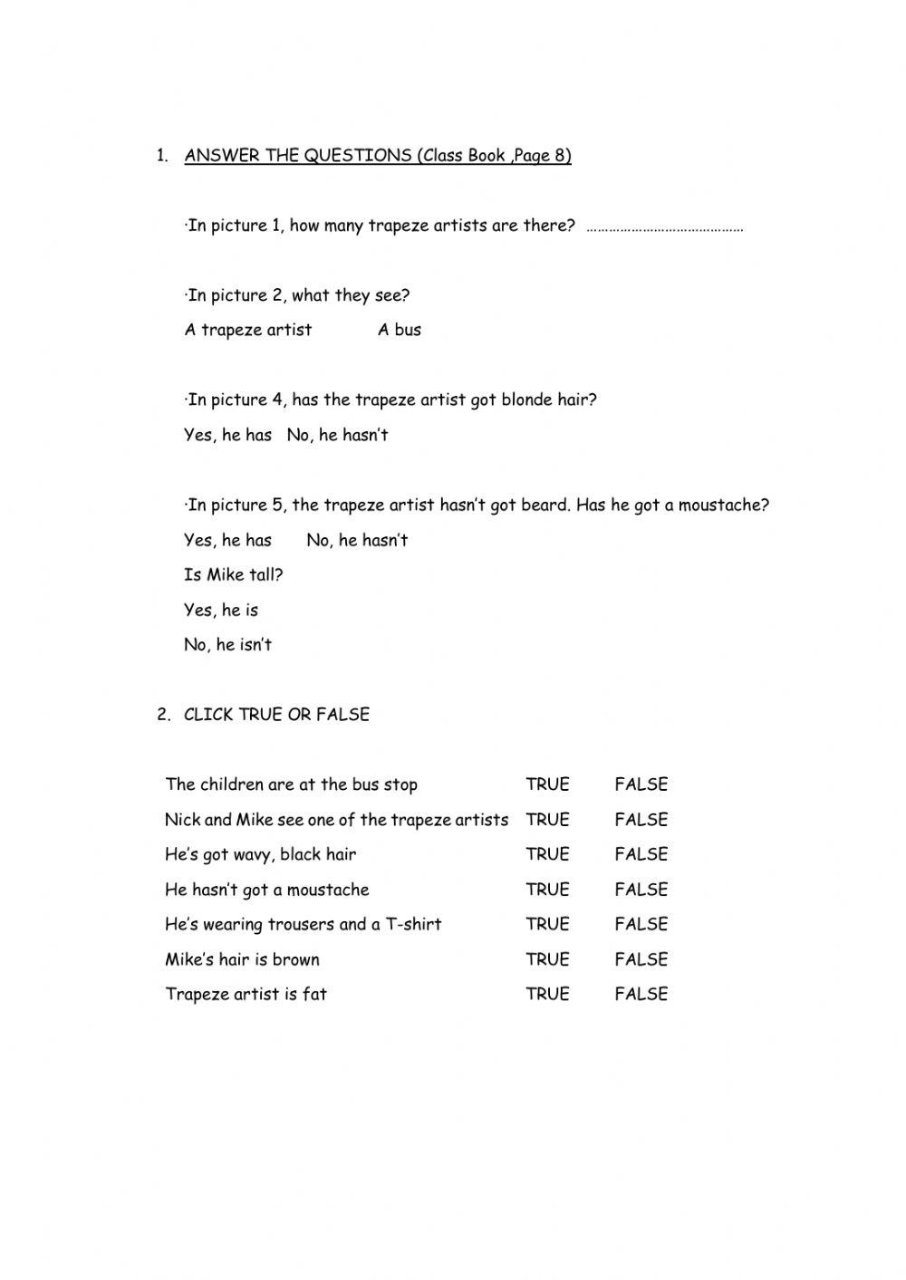 A trapeze artist online exercise for live worksheets