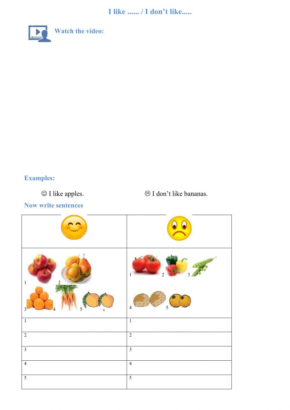 I like ... worksheet | Live Worksheets
