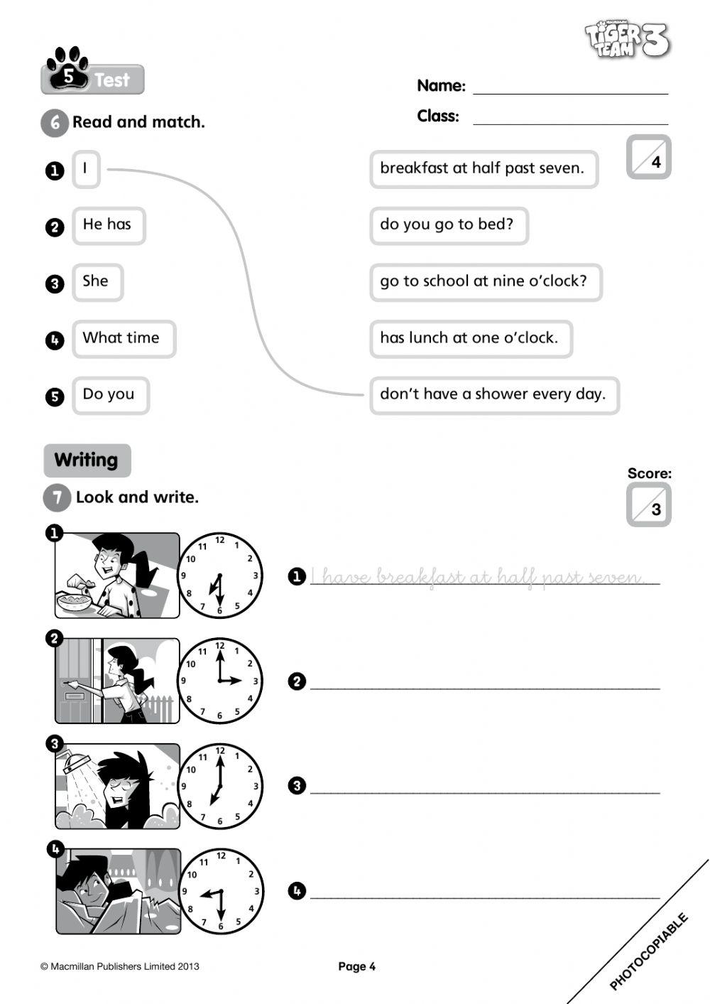 TIGER 3 UNIT 5 TEST