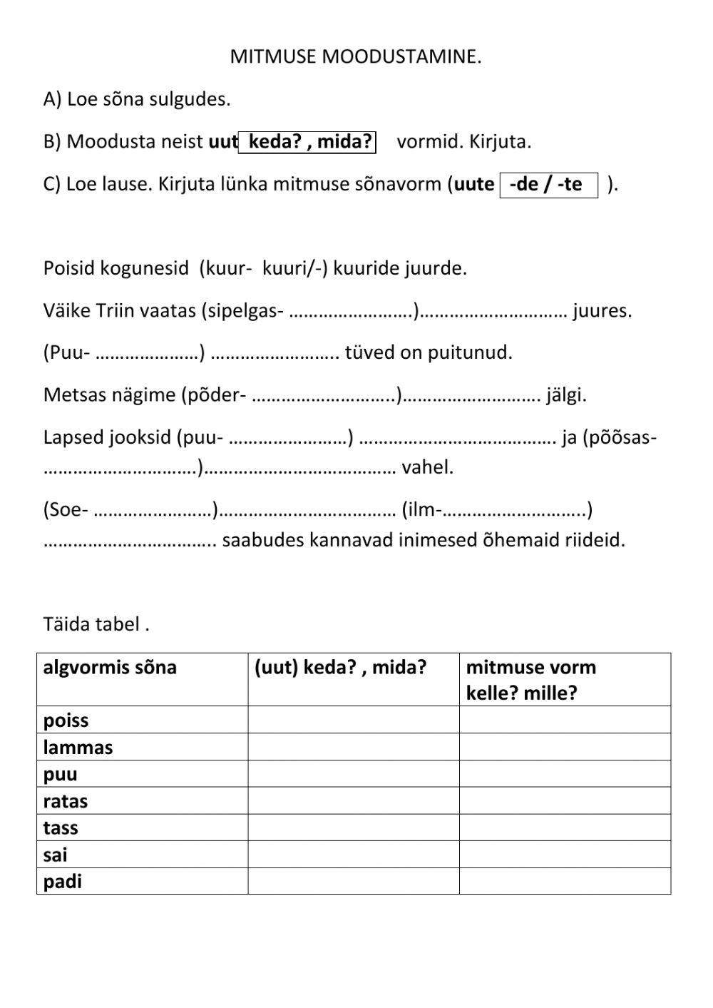 Eesti keel- mitmuse moodustamine