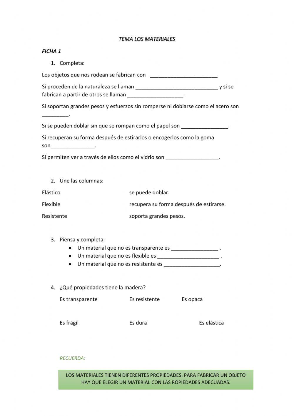 Los materiales ficha 1