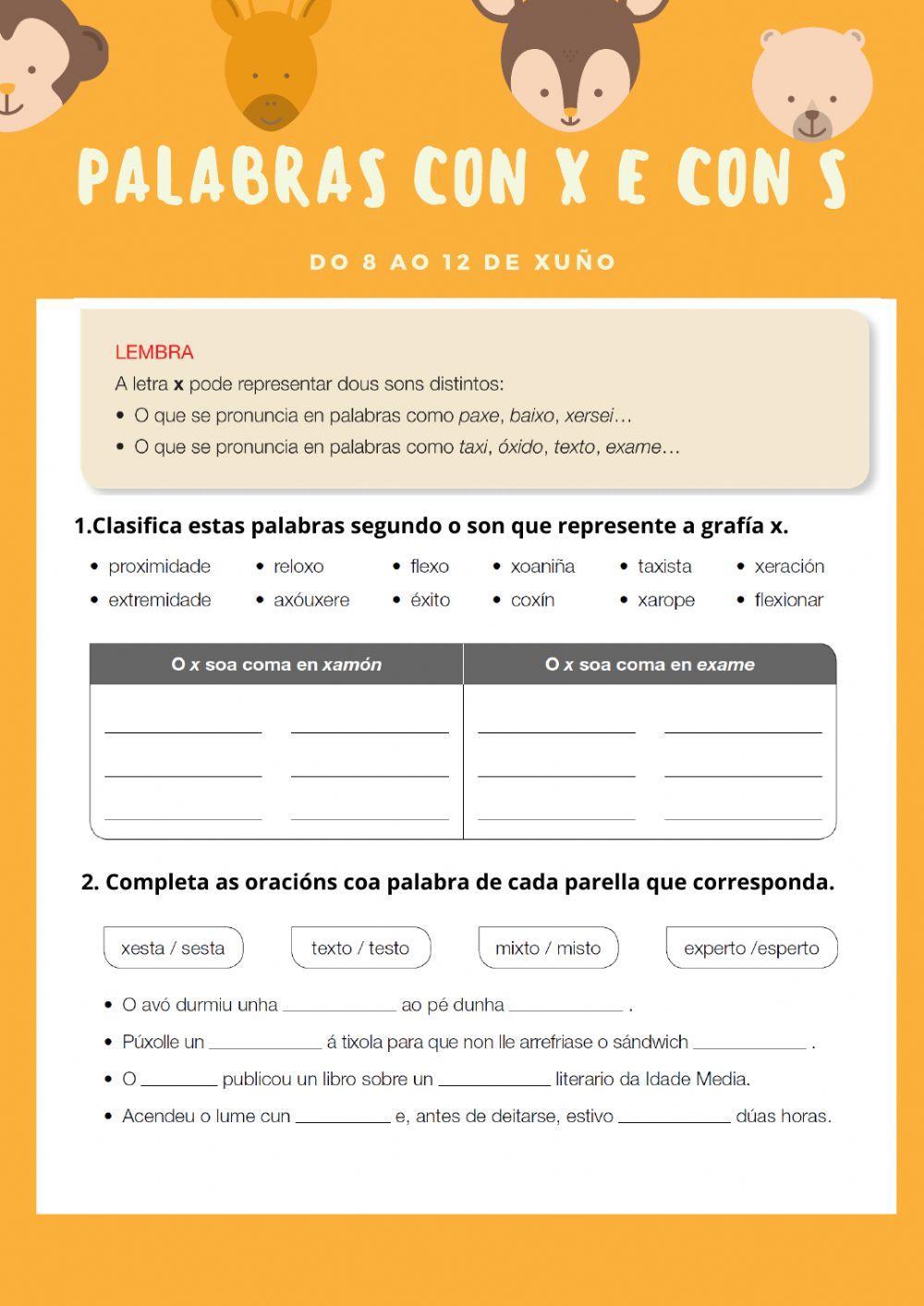 Palabras con x e s
